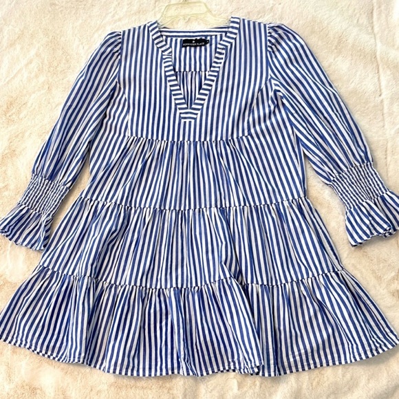 Pomander Place Blue White Stripe Cotton Poplin Kenzo Dress, Size M - Tuckernuck - Picture 2 of 7